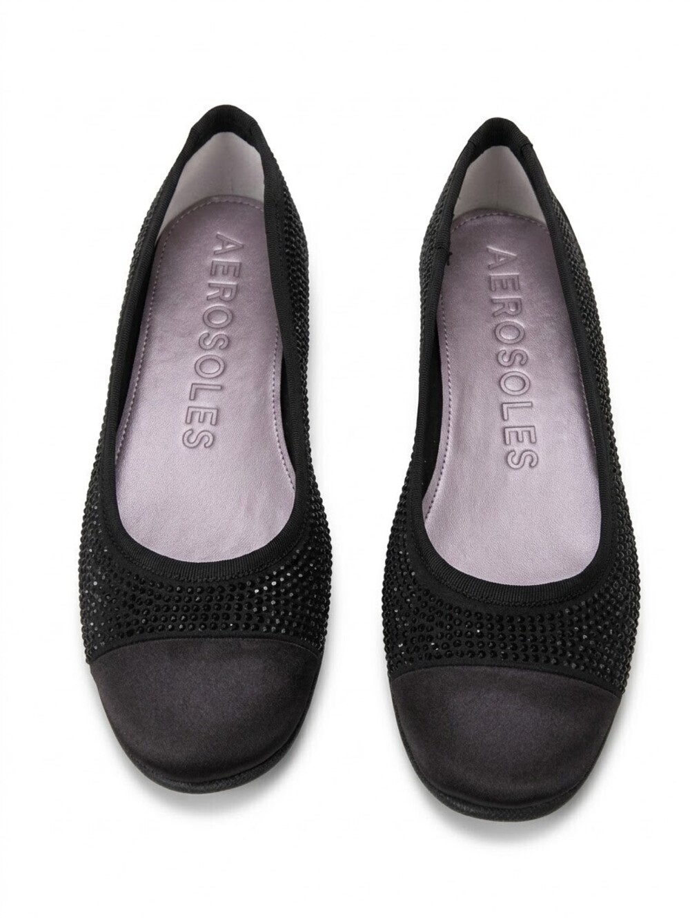Aerosoles Rhinestone Black Satin Ballet Flats 7 NWT